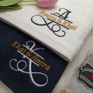 Personalized Monogram Towel Cotton Sulam Nama Birthday Wedding Anniversary Christmas Gift Couple Had