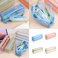 ℜ-ℜ Clear Mesh Pencil Case Double Layer Pen Pouches See Through Pencil Holder Bag