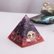 【紫晶、薔薇石】奧根水晶能量金字塔Orgonite 6x6cm