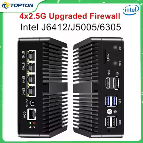 4x2.5G LAN Metal Fanless Firewall Mini PC Upgraded Version Intel Celeron J6412 N5105 J5005 6305 pfSe