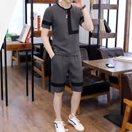 Straw Straw suit for men2025 Casual Sports suit Men's Two-Piece suit Korean Version Loose Short-Slee