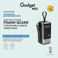 Gadget Mix Diginut P-46 20000mAh PD65W+QC60W Powerbank With 2 Detachable Cables Grey