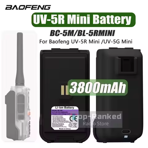 Baofeng UV-5R Mini Walkie Talkie Thicker Li-ion Battery 3800mAh 7.4V Type-C Charging Original BC-5M 