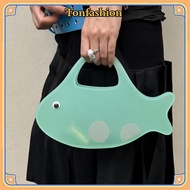TONFASHION Jelly Handbag, Fish Shape Candy Color Transparent Handbag, Summer PVC Material Cartoon Ha