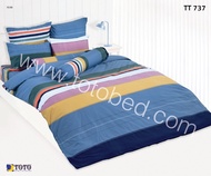 TOTO GOOD ผ้าปูที่นอนโตโต้ ลายธรรมดา ขนาด 3.5 5 6 ฟุต รหัสสินค้า TT737 ลายทางสีน้ำเงิน ฟ้า แดง  เฉพาะชุดผ้าปูไม่รวมผ้านวม สำหรับที่นอนสูง 10 นิ้ว
