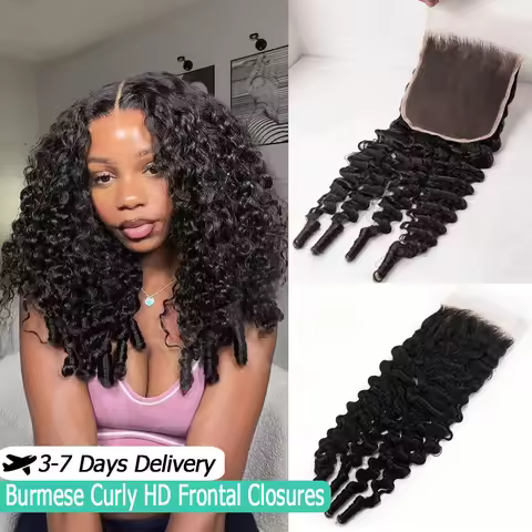 Burmese Curly 5x5 13x6 HD Lace Frontal Only 13x4 Full Frontal Invisible 6x6 HD Lace Closure Only Vir