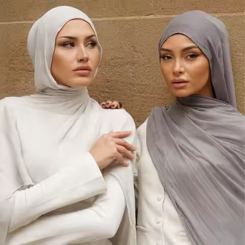 Crinkle Rayon Hijab for Muslim Women Ramadan Wrinkle Cotton Rayon Scarf Shawls Big Size Plain Islami