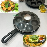 {Induction Hob} Non-Stick Cast Iron Pancake Mold With 7 Holes Glass Cover