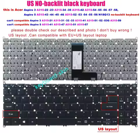 New US NO-backlit NO-frame Keyboard For Acer Aspire 5 A515-43,A515-43G,A515-52,A515-52G,A515-54,A515