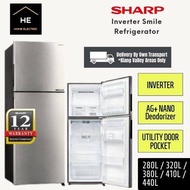 (NEW MODEL 2023) SHARP 280L / 320L / 380L / 410L/ 440L Inverter 2 Door Smile Refrigerator Fridge Pet