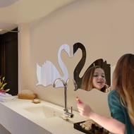 2PCS DIY Swan Mirror Wall Stickers for Home Living Room Bathroom (Size: 36x26cm， Color: Silver)
