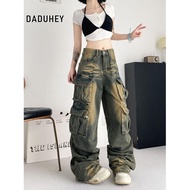 DaDuHey Niche Washed Distressed Multi-Pocket Wide-Leg Pants High Street American Workwear Jeans