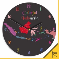 Jam Dinding Peta Indonesia Nusantara Colorfull Dekorasi Rumah Hiasan