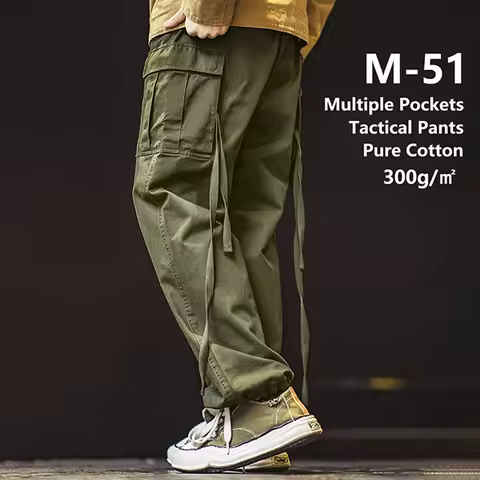 Vintage M51 multi-pocket tactical pants, men's pure cotton cargo pants, outdoor casual long pants fo
