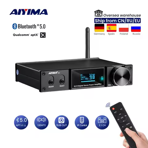 AIYIMA D05 Home Theater APTX Bluetooth 5.0 Power Amplifier Amplificador 120Wx2 Digital Sound Subwoof