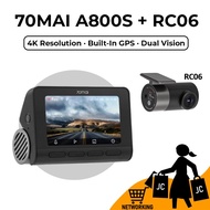 70mai A800S 4K Dash Cam Rear Cam Dual Vision Global Version A800 Adas Parking App Control GPS Built 