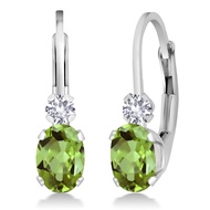 925 Sterling Silver Green Peridot and White Created Sapphire Leverback Earrings For Women (1.08 Cttw
