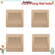 HS Wall Light Switch Panel, 1Way Button Home Accessories Wall Switches,  Durable Gold with LED Lamp 1/2/3/4 Gang