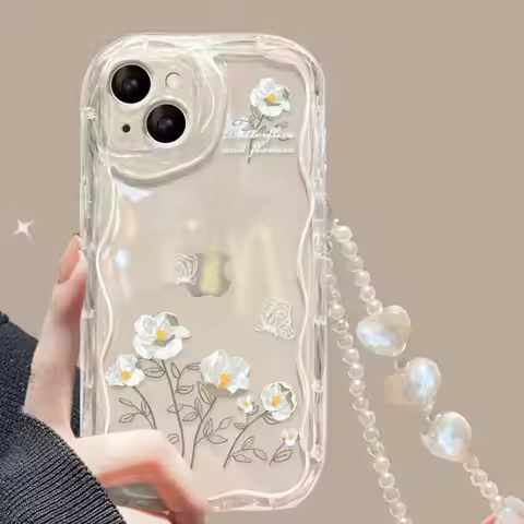 3D Flower Pearl Chain Phone Case For Xiaomi Redmi Note 12 4G Note 14 13 Pro Plus 5G 11 10 11S 12S 14