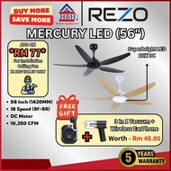 [REZO] Mercury 56 Inch LED Ceiling Fan | Signature Series | DC Motor | 18 Speed | 24W 3C LED | Energ