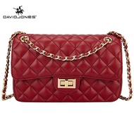 David jones paris กระเป๋าสะพายหนัง สีดำ สายโซ่ แฟชั่นสำหรับผู้หญิง