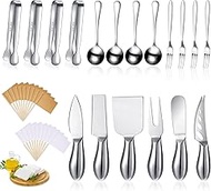 Spreader Knife Set Cheese Butter Spreader Knife Cheese Slicer Knife Stainless Steel Blade with Handles Mini Serving Tongs Spoons and Forks for Birthday Wedding Christmas (18, Silver)