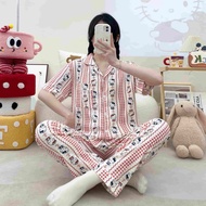 Summer Cloud Cotton Two-piece Japanese Pajamas Womens Summer Short-sleeved Trousers Cartoon Girl Hom