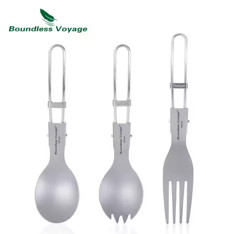 Boundless Voyage Titanium Camping Folding Fork Spoon Chopsticks Spork Titanium Folding Cutlery
