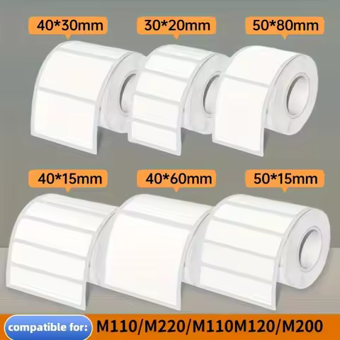 2 Rolls White Square Stickers in Different Sizes 40x30mm, Compatible with M110/M200/M120/M220/EP210/