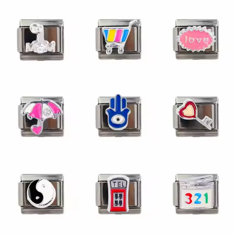 DAVINI 1pc Stainless Steel DIY Italian Modular Bracelet Love Umbrella Evil Eye Italy Charms Elastic 