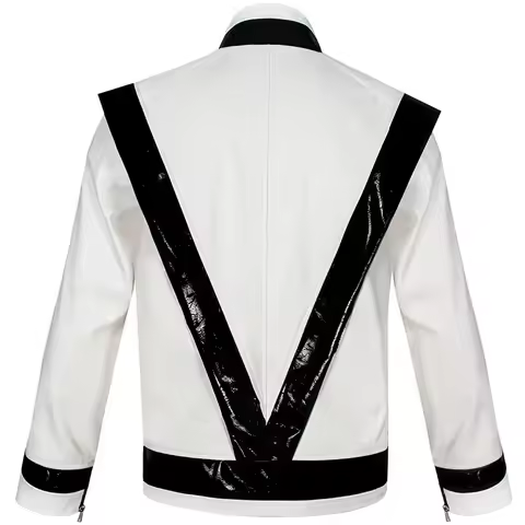 w;3'c\6,b' Thriller Jacket White PU Leather MV Show Imitation Costume Halloween Carnival Cosplay Mic