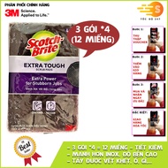 Gói 4 miếng cước cọ rửa mạnh hơn inox 3M 7447 - Tốc độ 247 tẩy vết khét vết ố gỉ an toàn với bề mặt 