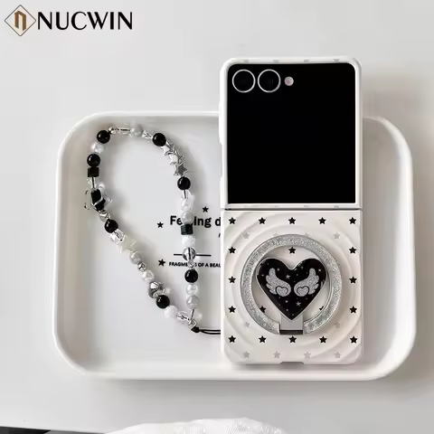 Ins Small Fresh Dot Star Lanyard Case for Samsung Galaxy Z Flip 7 6 5 4 3 Zflip 7FE Love Glitter Bra