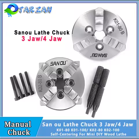 Sanou Chuck 3/4 Jaw Mini DIY Wood Lathe Self-Centering K01-80B K01-100B/ K02-80B K02-100B M14*1 thre