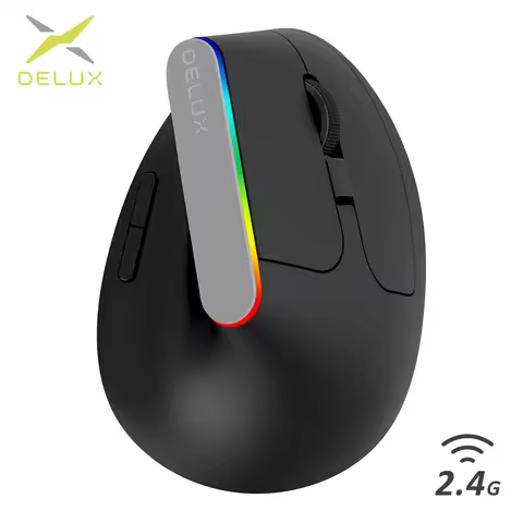 Delux M618C Wireless Silent Ergonomic Vertical 6 Buttons Gaming Mouse USB Receiver RGB 1600 DPI Opti
