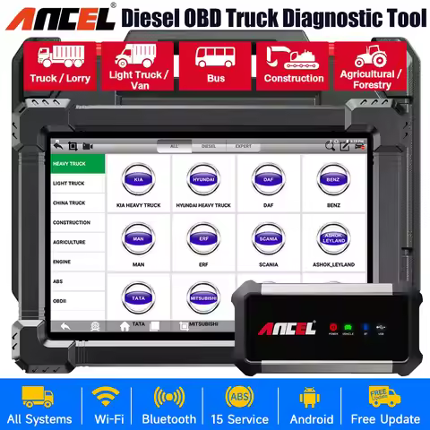 ANCEL X7 HD OBD2 Diagnostic Tool Full System Code Reader ABS Oil Reset SAS DPF 12V Cars 24V Heavy Du