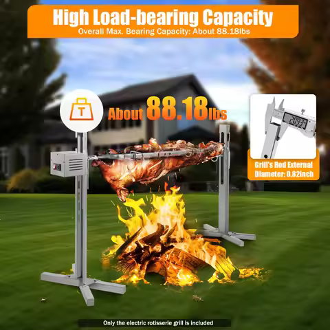 53" Electric BBQ Rotisserie Grill Kit, 88LBS Capacity Universal Roaster Stand, Automatic 25W Rotatab
