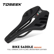 TOSEEK Full Carbon Saddle MTB/Road 143MM Bike Saddle Super Light Leather Carbon Cushions  126g  Carbon Rails Bicycle Seat