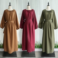Dress Muslim Girdle Loose Fashion Long Sleeve Crewneck Women's Dress Muslimah Murah Jubah Perempuan