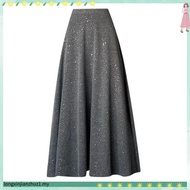 New Style Skirt Skirt High Waist Mid-Length Long Skirt Sequin Drape Black Hem Skirt