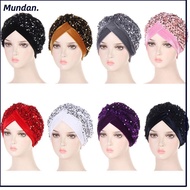 MUNDAN Turban Hat Women Headband Glitter Sequins Hijab Chemo Cap