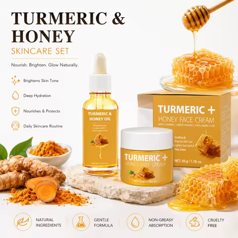 50g+30ml Turmeric Honey Face Cream & Oil Set Brightening Hydrating Nourishing 2 Piece Skincare Kit f