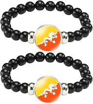 2 Bhutan Flag Bracelets, Adjustable Black Beaded Crystal Glass Pendant, Bhutan Tourism Souvenir, Adj