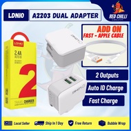 Original LDNIO A2203 2.4A Dual 2 USB Output Port Auto ID USB Charger with UK 3-Pin Plug Malaysia Plu