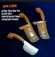 Golok Petok Cepot Baja ukir kayu Rasamala