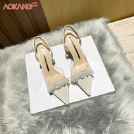 《905》AOKANG Rongbu Fairy style high heels, transparent sandals for women, new style, rhinestone poin