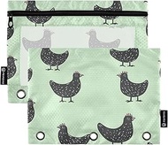RPLIFE Black Chickens Binder Pouch with Clear Window, 2Pack Zipper Pencil Pouches Girls Kids School 