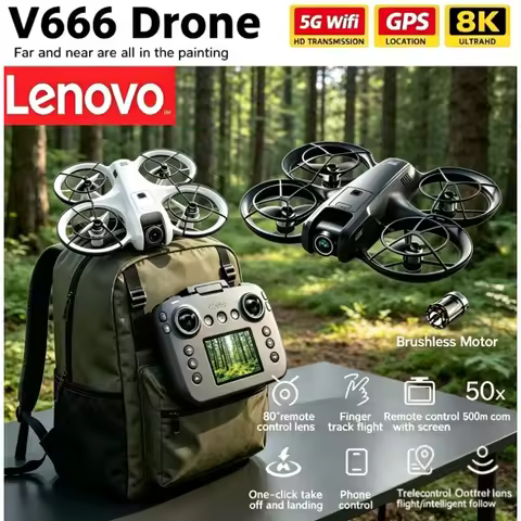 Professional WIFI 5G Dron Obstacle Avoidance, Lenovo V666 8K MINI Drone Brushless Altitude Headless 