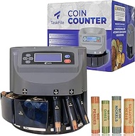 TaskFile Coin Counter Machine V2.0 | Coin Sorter Machine with Included Coin Wraps | Coin Roller Machine | Change Counter Machine for Professional and Personal Use!
