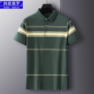 Men's Cotton Short-Sleeved T-shirt Polo Shirt Striped Positioning Clothing